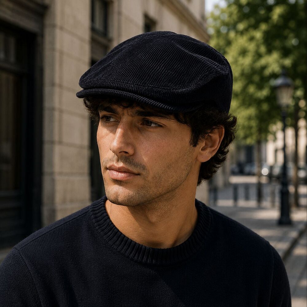 Frye Hat Flat Cap Mens One Size Black Corduroy Lined Newsboy Casual Fall